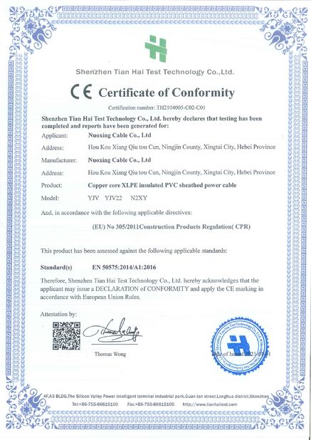 الصين Nuoxing Cable Co., Ltd الشهادات